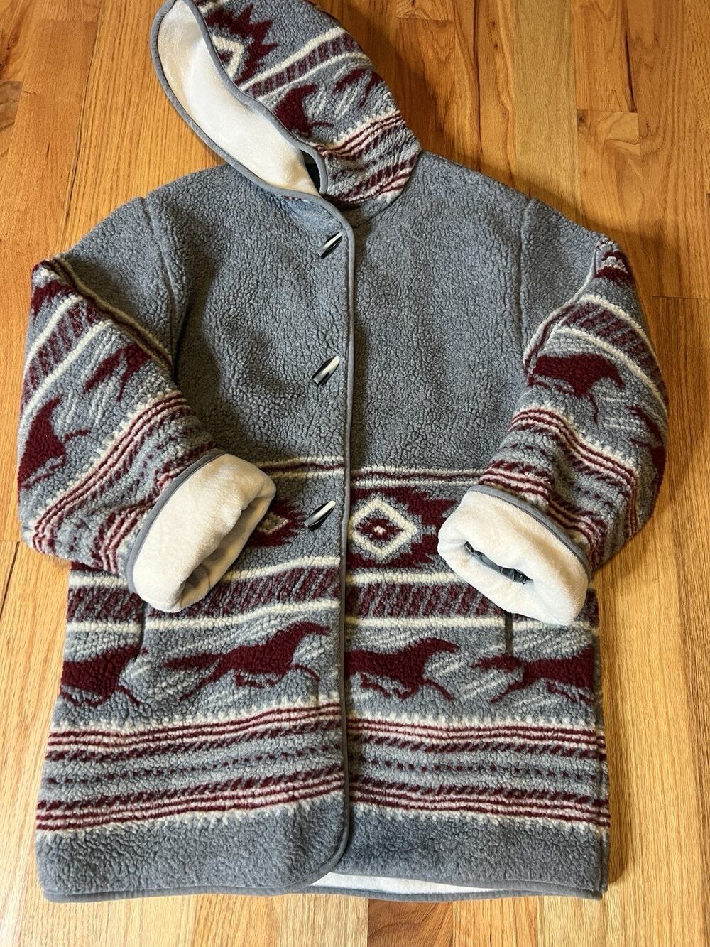 Vintage Carlo Briani Reversible Hooded Fleece Aztec Print Coat